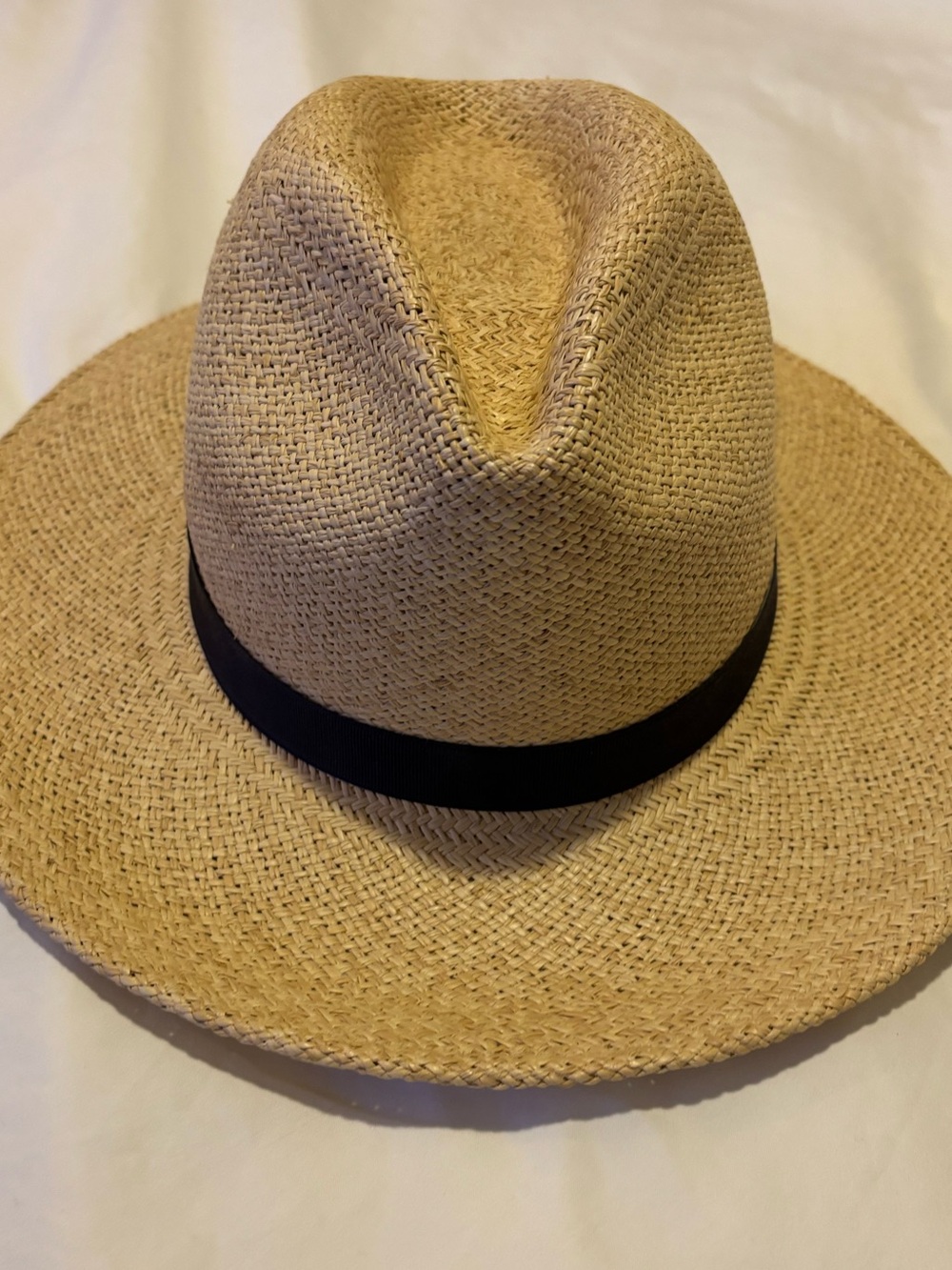 Men's Straw Fedora Hat with Black Band - Natural